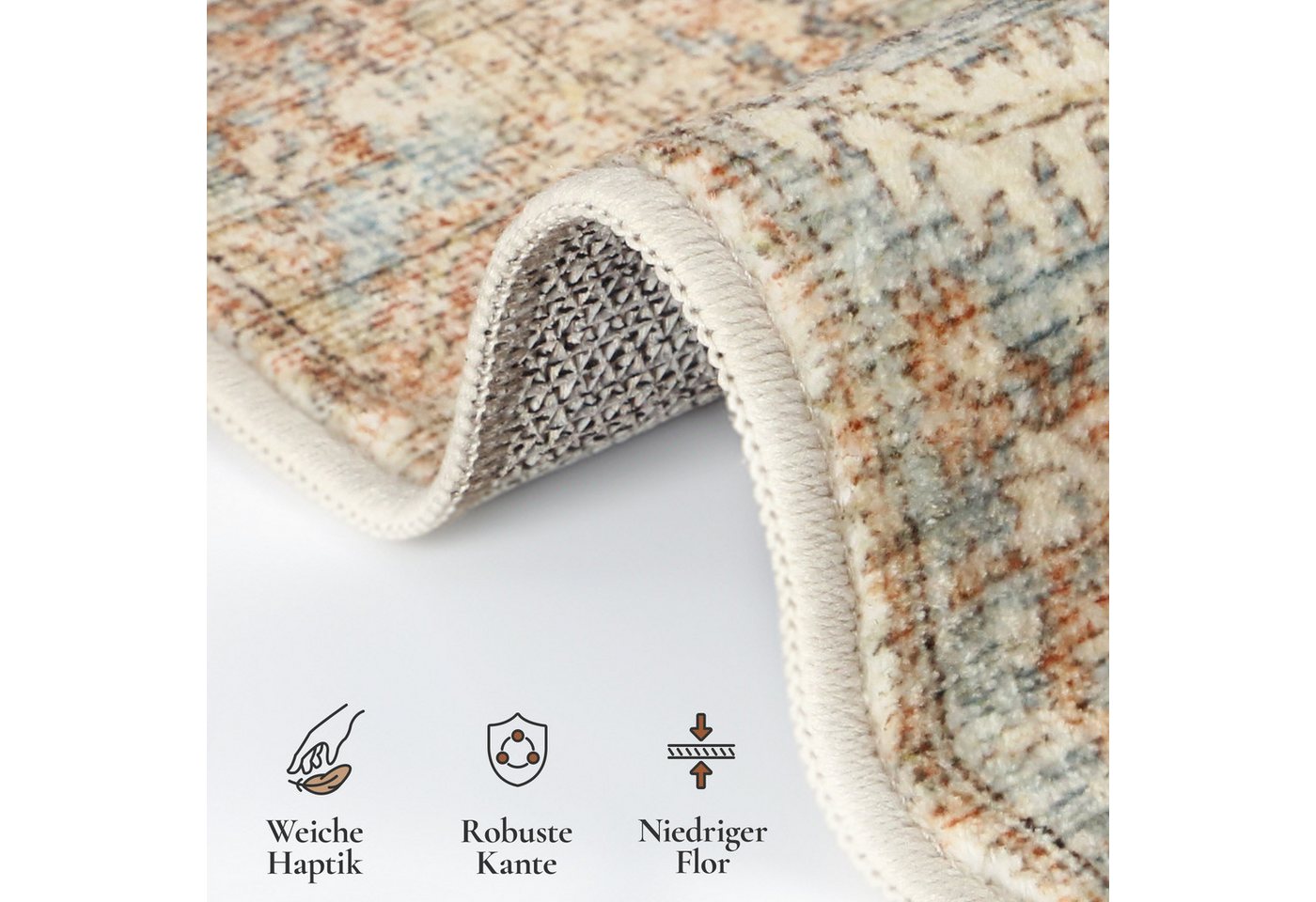 GENIMO Teppich Maschinenwaschbar, Kurzflor Antirutsch Teppich für Wohnzimmer, Küche, rechteckig, 90×150cm, orange – Bild 5 von 5