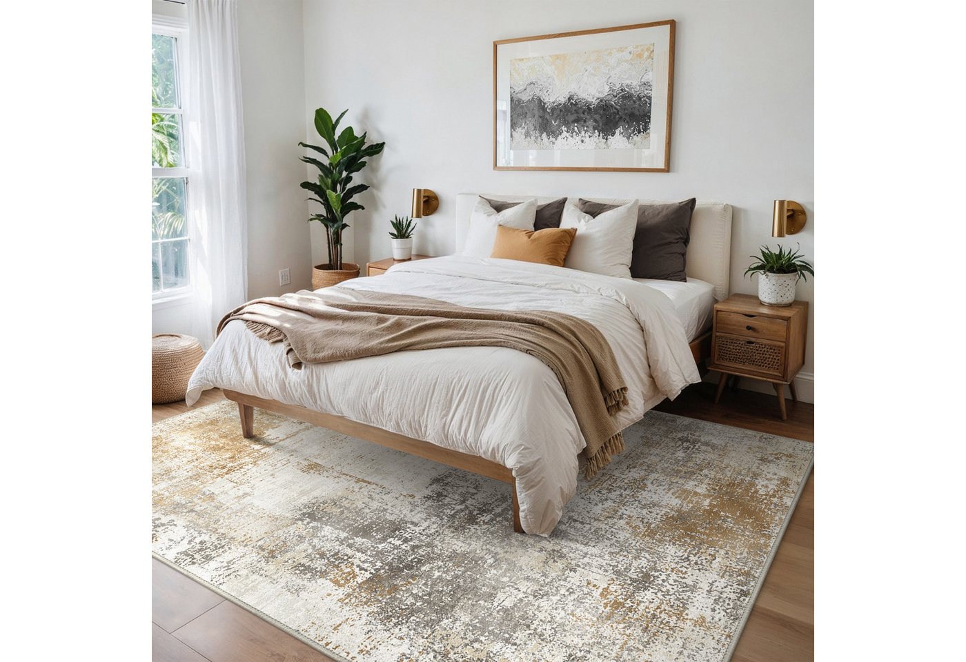 GENIMO Teppich Vintage Boho Teppich Küche Waschbar Schlafzimmer, Wohnzimmer, rechteckig, Höhe: 6 mm, 80×150cm, gelb – Bild 3 von 5