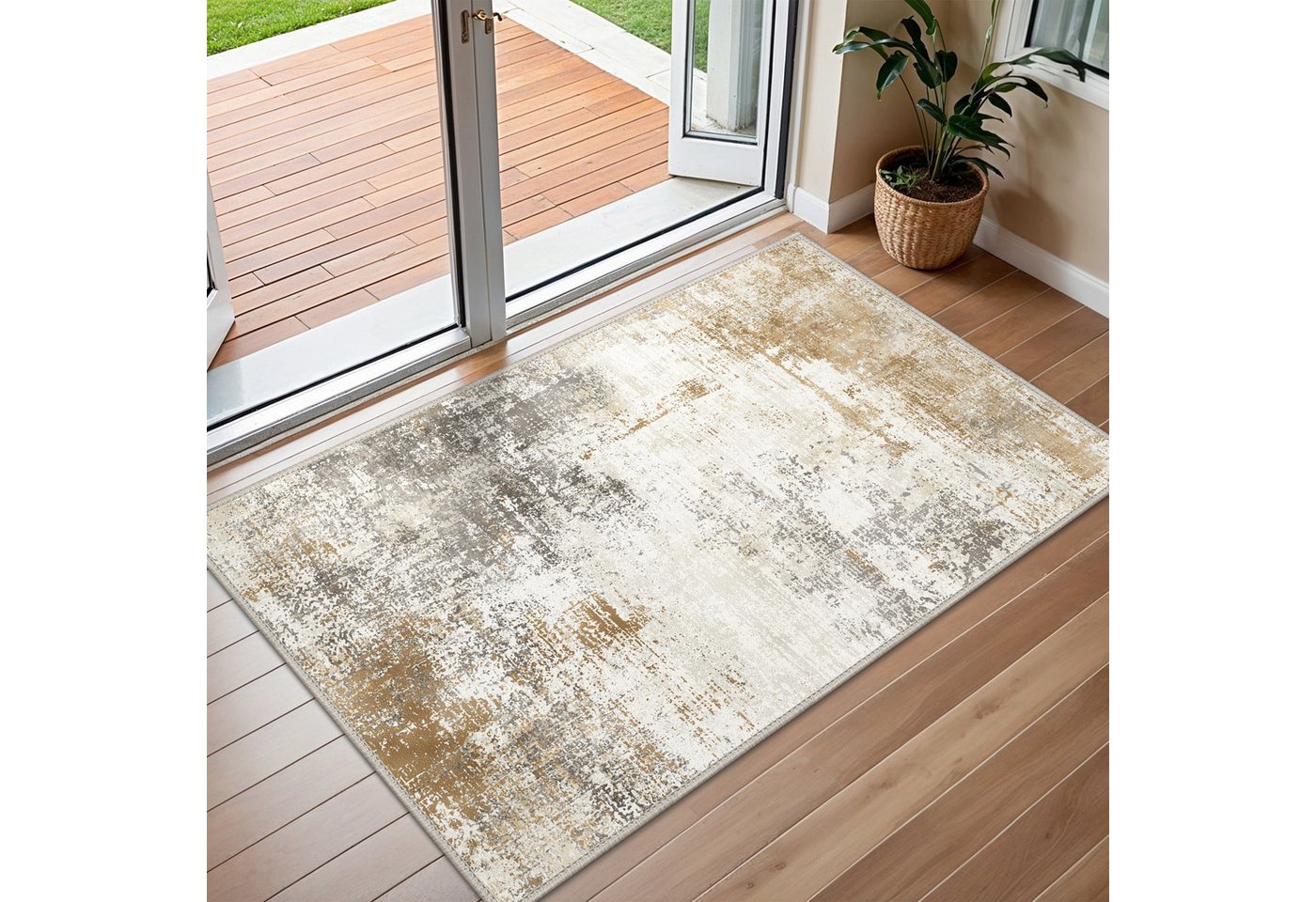 GENIMO Teppich Vintage Boho Teppich Küche Waschbar Schlafzimmer, Wohnzimmer, rechteckig, Höhe: 6 mm, 80×150cm, gelb – Bild 4 von 5