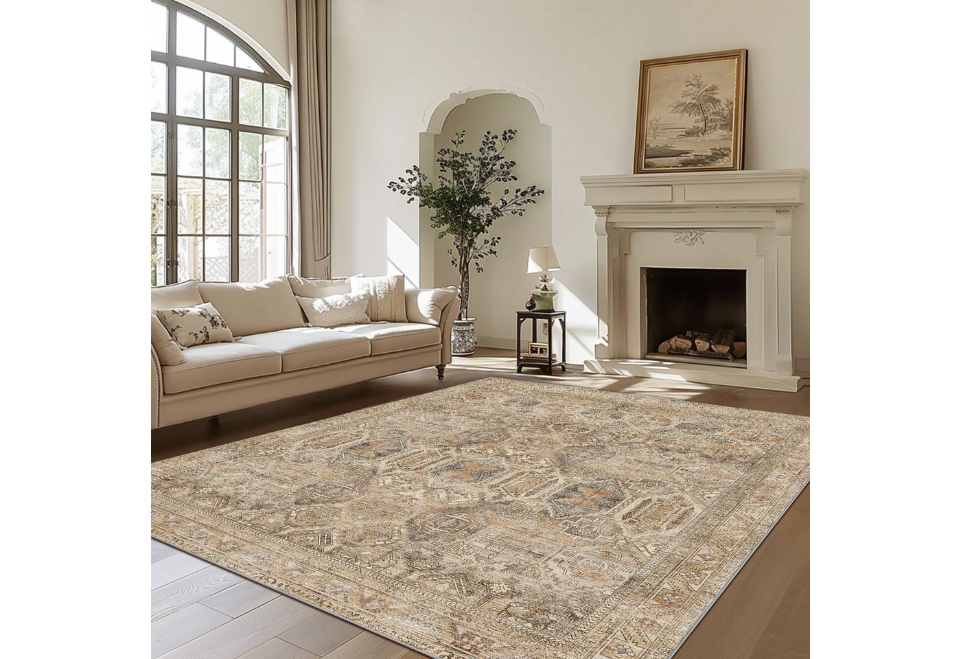 GENIMO Teppich Waschbarer, großer rutschfester Orientteppich im Vintage-Stil, rechteckig, für Badezimmer und Esszimmer, Ocker, 160 x 230 cm – Bild 2 von 5