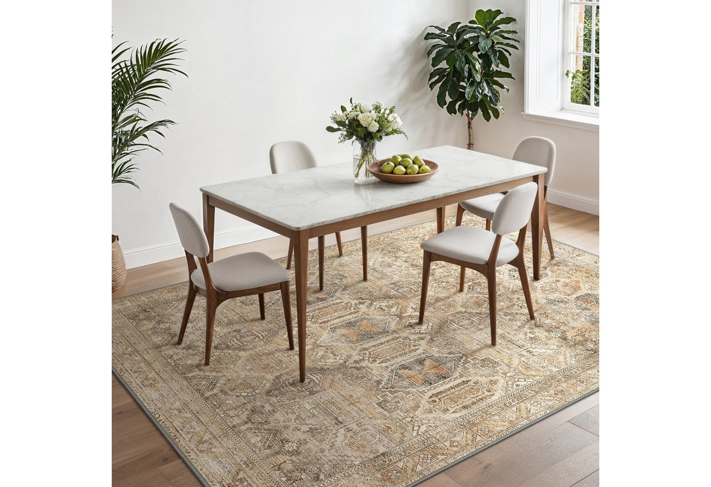 GENIMO Teppich Waschbarer, großer rutschfester Orientteppich im Vintage-Stil, rechteckig, für Badezimmer und Esszimmer, Ocker, 160 x 230 cm – Bild 3 von 5