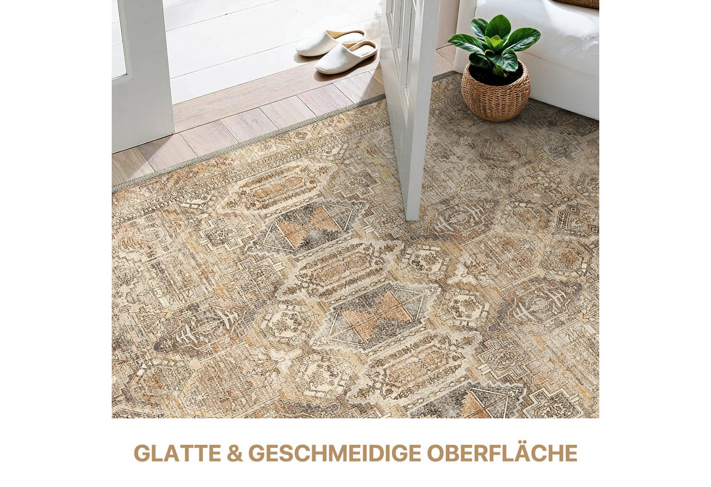 GENIMO Teppich Waschbarer, großer rutschfester Orientteppich im Vintage-Stil, rechteckig, für Badezimmer und Esszimmer, Ocker, 160 x 230 cm – Bild 5 von 5