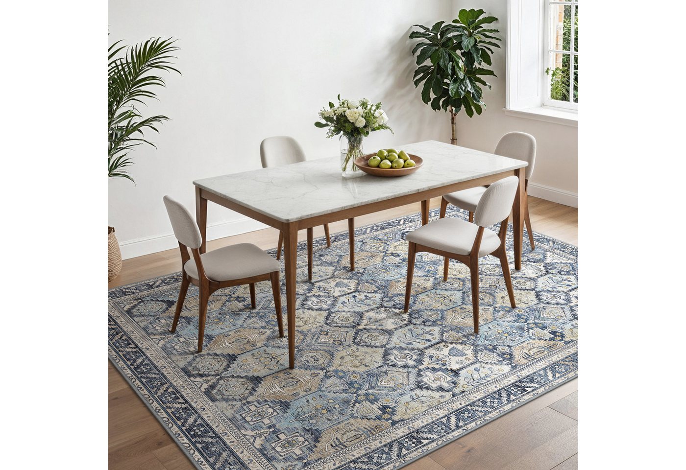 GENIMO Teppich Waschbarer, großer rutschfester Orientteppich im Vintage-Stil, rechteckig, für Badezimmer und Esszimmer, Marineblau, 160 x 230 cm – Bild 3 von 5