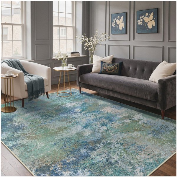 GENIMO Teppich Wohnzimmer Teppich, Boho Vintage, waschbar, rutschfest, rechteckig, 80X150cm, blau