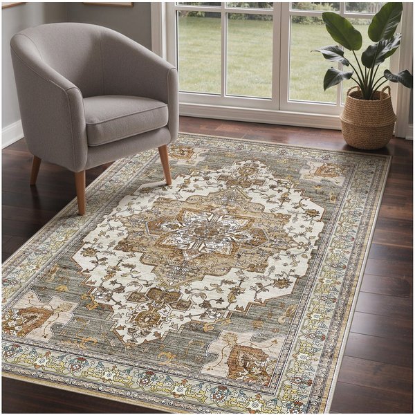 GENIMO Teppich Wohnzimmer Teppich, Boho Vintage, waschbar, rutschfest, Kurzflor, groß, rechteckig, 60x150cm, rot