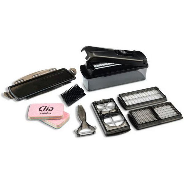Genius Gemüse-Scheibenschneider Nicer Dicer Plus Jubiläums Edition 13-teilig schwarz inkl Clia Schwamm, (Küchenhelfer-Set, 13-tlg., Jubilärums-Edition), Plus Ed