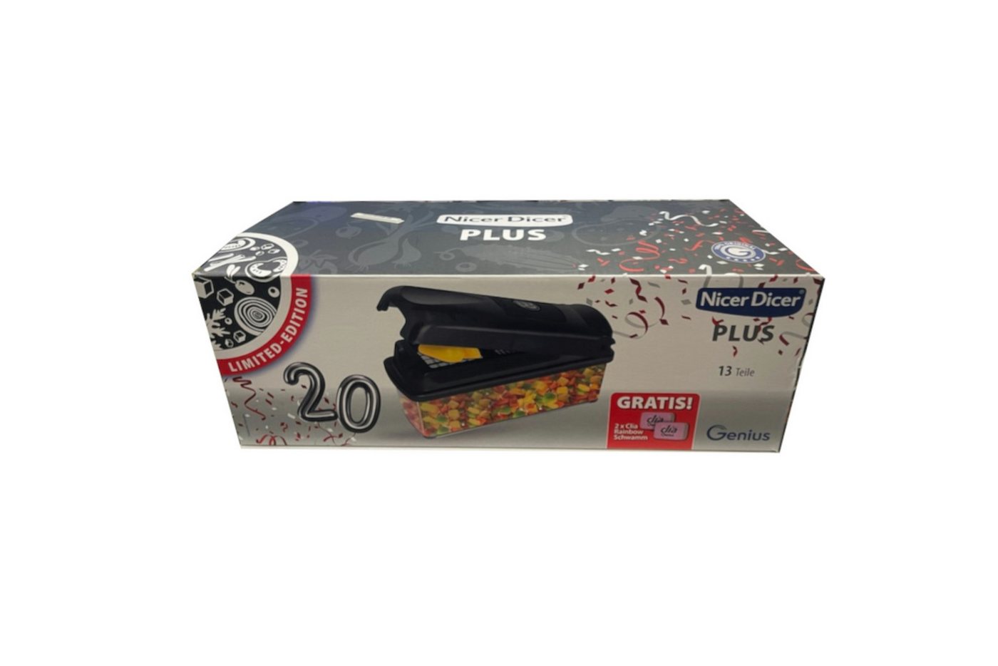 Genius Gemüse-Scheibenschneider Nicer Dicer Plus Jubiläums Edition 13-teilig schwarz inkl Clia Schwamm, (Küchenhelfer-Set, 13-tlg., Jubilärums-Edition), Plus Ed – Bild 2 von 3