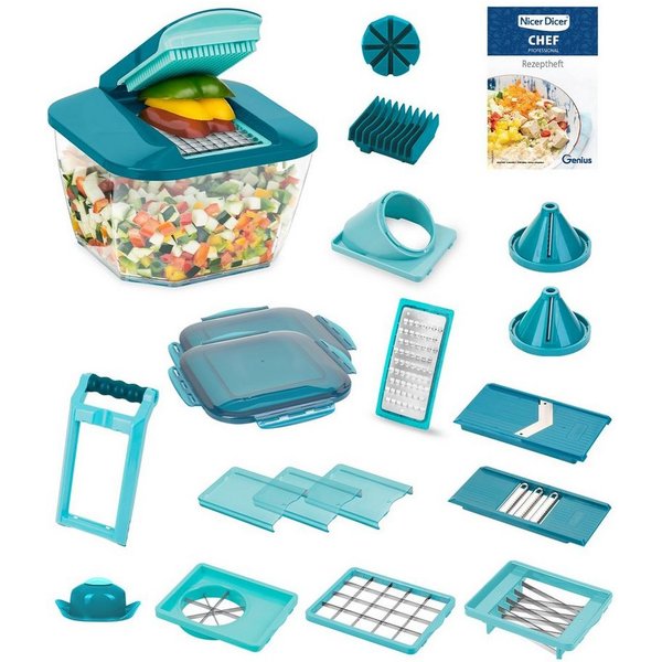 Genius Gemüseschneider Nicer Dicer Chef Professional, Set 23-tlg. - Gemüseschneider, 5.2L Behälter Deckel Gemüsehobel Zerkleiner