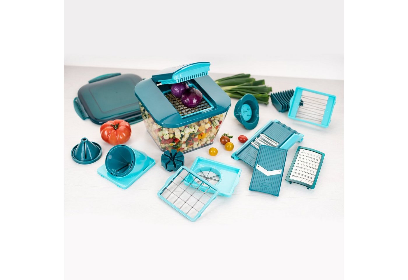 Genius Gemüseschneider Nicer Dicer Chef Professional, Set 23-tlg. - Gemüseschneider, 5.2L Behälter Deckel Gemüsehobel Zerkleiner – Bild 2 von 5
