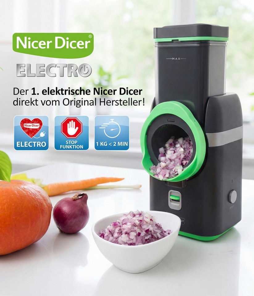 Genius Gemüseschneider Nicer Dicer Electro, 25 tlg, Gemüsehobel elektrisch, 6 Einsätze, 80 W, Extra-scharfe G-NOX Edelstahlklingen, einfache Reinigung, kompakt – Bild 5 von 5