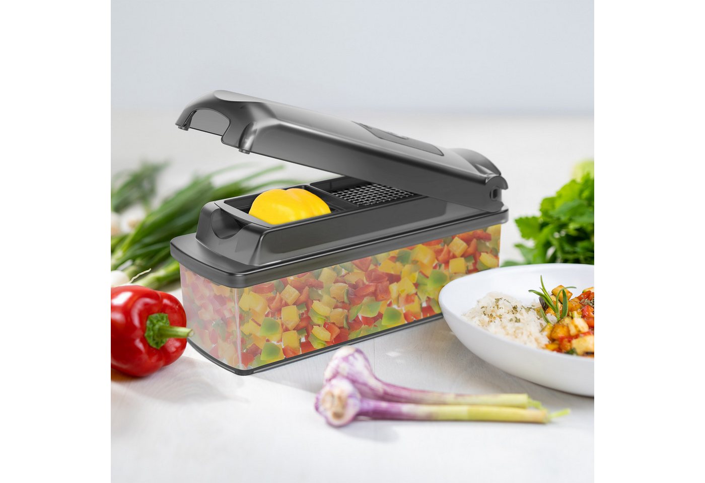 Genius Gemüseschneider Nicer Dicer Plus Jubiläums-Edition, Set 13-tlg., Zerkleiner mit XXL- Messereinsätze – Bild 2 von 5