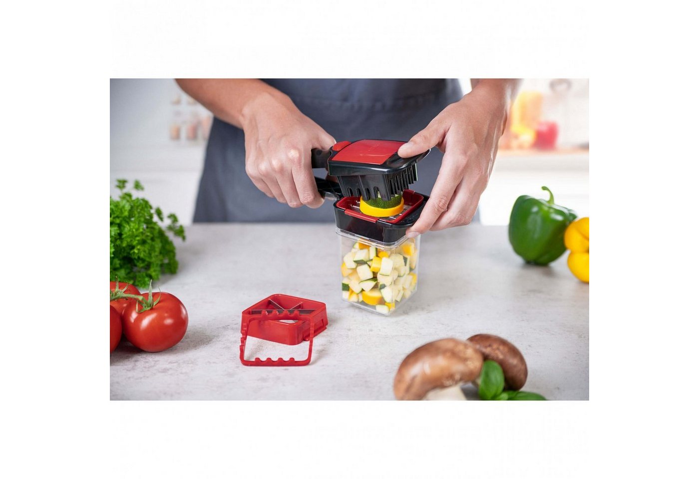 Genius Gemüseschneider Nicer Dicer Quick XXL, Set 7-tlg., rot-schwarz, Extra-scharfe und verstärkte Edelstahl-Klingen – Bild 2 von 5