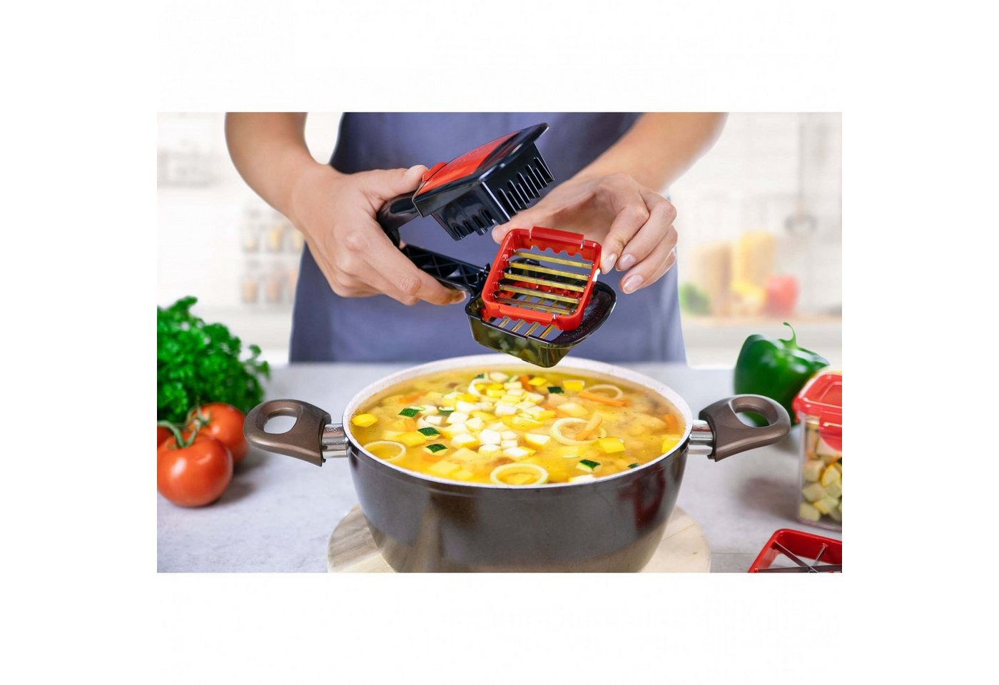 Genius Gemüseschneider Nicer Dicer Quick XXL, Set 7-tlg., rot-schwarz, Extra-scharfe und verstärkte Edelstahl-Klingen – Bild 4 von 5