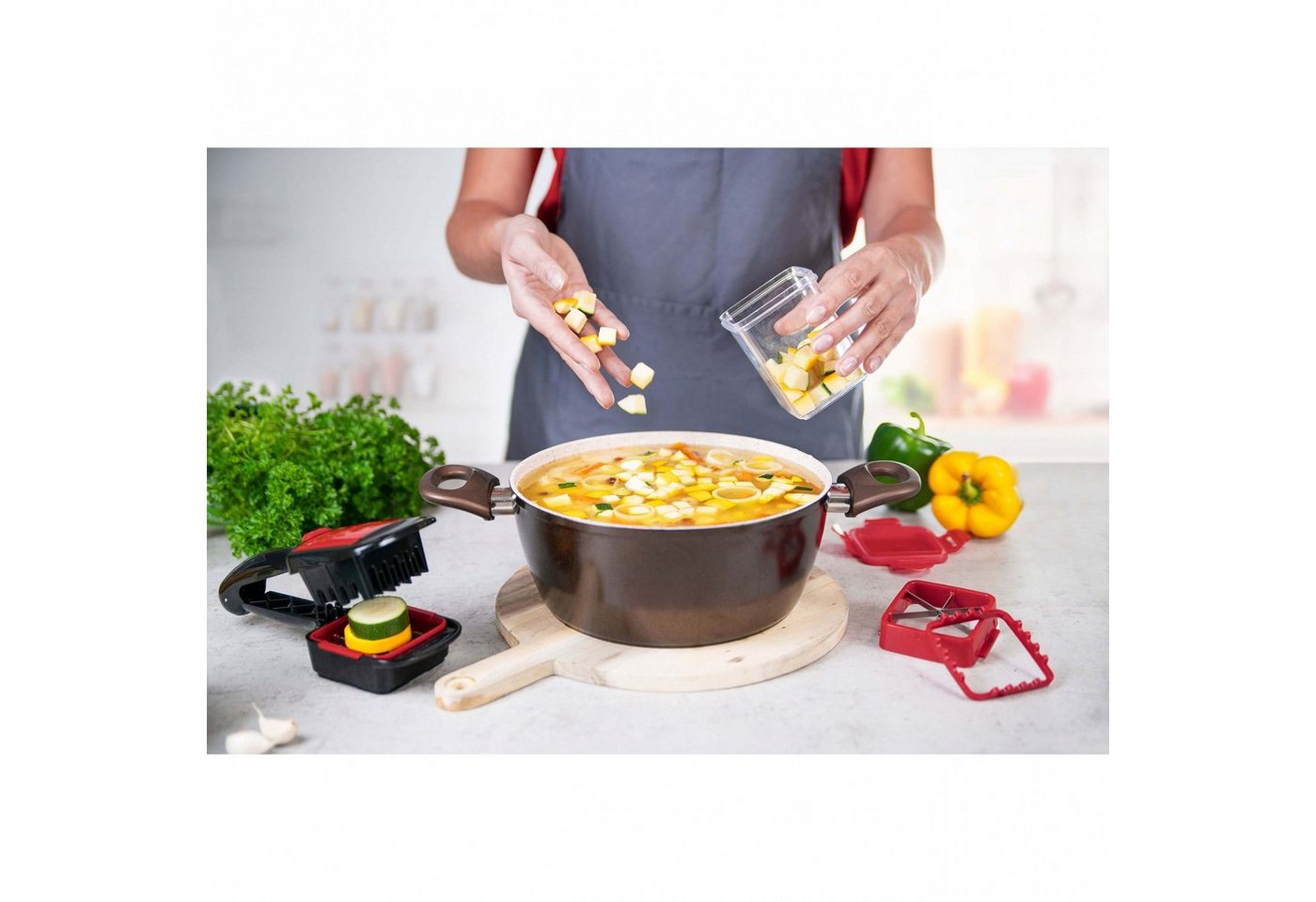 Genius Gemüseschneider Nicer Dicer Quick XXL, Set 7-tlg., rot-schwarz, Extra-scharfe und verstärkte Edelstahl-Klingen – Bild 5 von 5