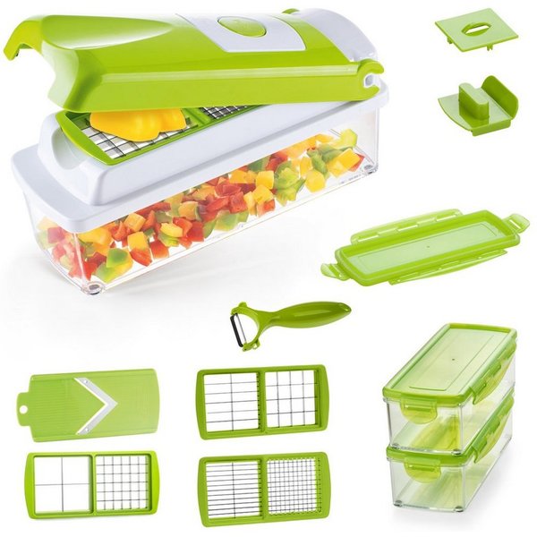 Genius Gemüseschneider Nicer Dicer Smart 14tlg. Gemüsehobel Würfelschneider, 3 Auffangbehälter mit 800 ml Fassungsvolumen Madoline Salatschneider