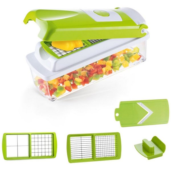 Genius Gemüseschneider Nicer Dicer Smart Zerkleiner Gemüsehobel 6tlg. für Würfel Scheiben, Obst Salat Schneider Zerkleiner Mandoline Fassungsvermögen 800 ml