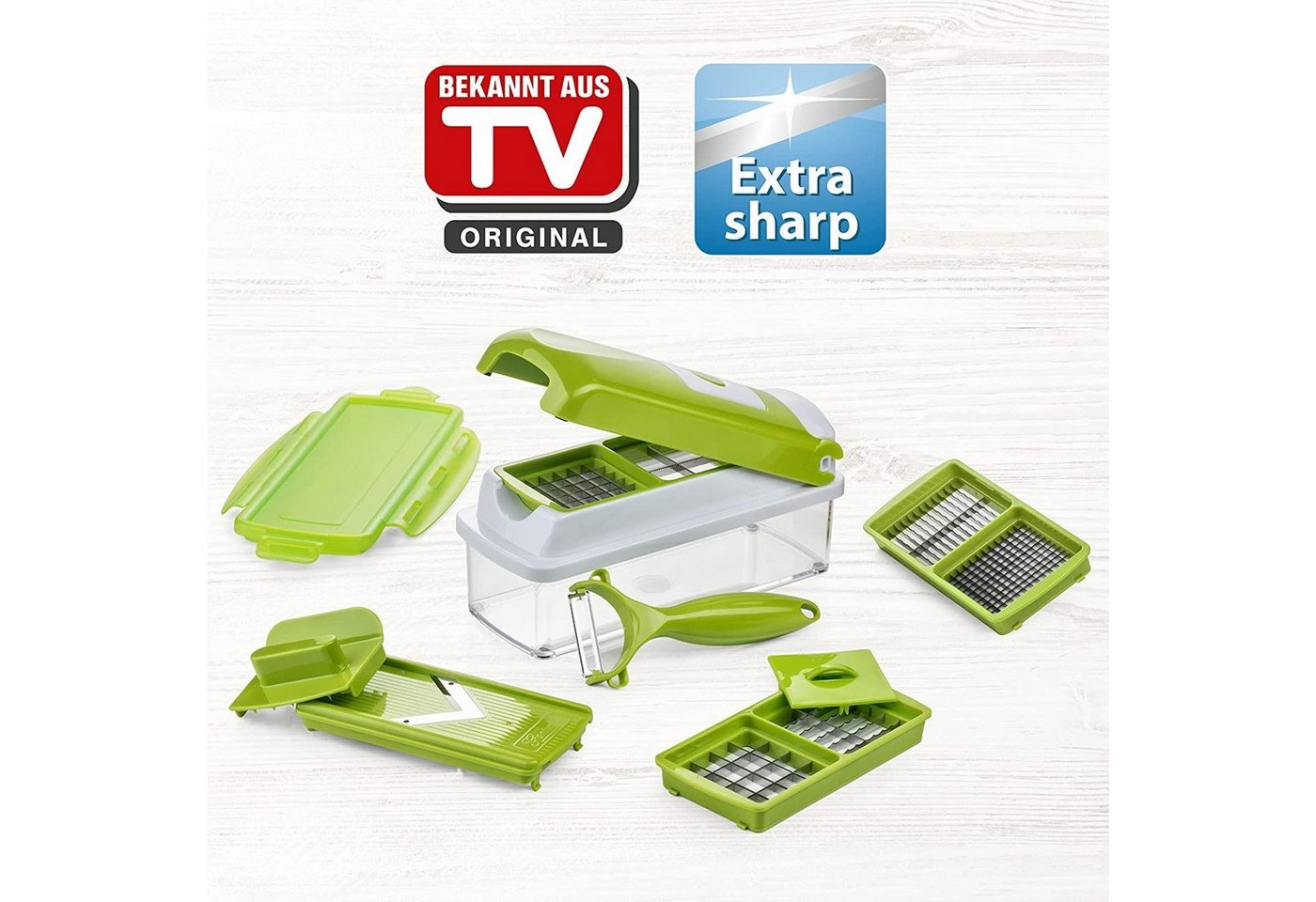 Genius Topf-Set Nicer Dicer Smart Gemüseschneider Gemüsehobel Set 10-tlg., 10 tlg. Zerkleiner für Würfel Mandoline Gemüse Obst Hobel – Bild 2 von 3