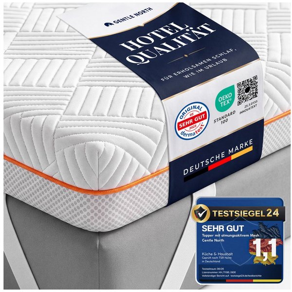 Gentle North, Topper Gel-Memory- und Komfortschicht – 7 cm – Stärke H2/H3 – Matratzentopper, (1-tlg), 7 cm, schadstoffgeprüft (Stoffe, Fäden, Reißverschlüsse & 