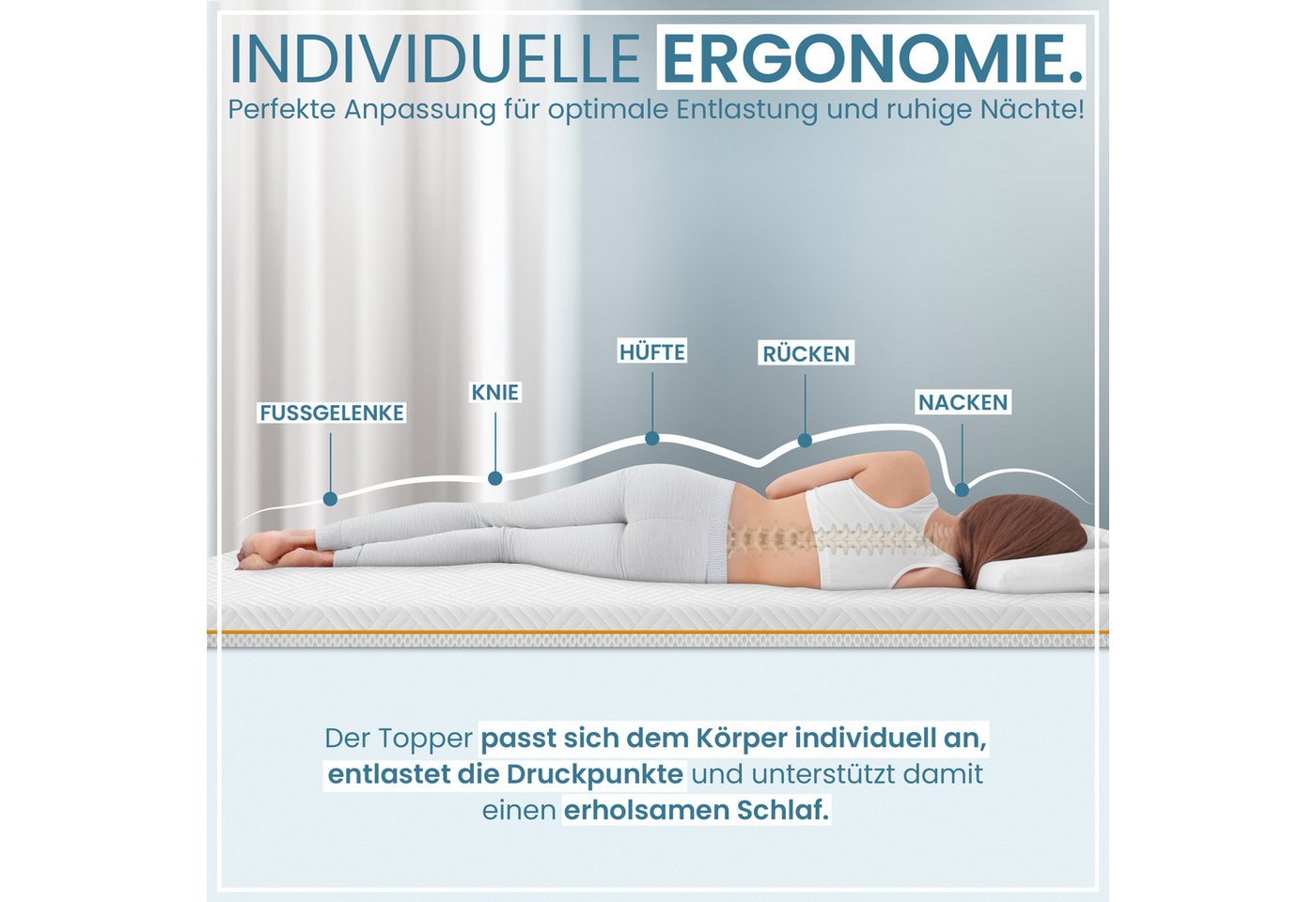 Gentle North, Topper Gel-Memory- und Komfortschicht – 7 cm – Stärke H2/H3 – Matratzentopper, (1-tlg), 7 cm, schadstoffgeprüft (Stoffe, Fäden, Reißverschlüsse &  – Bild 2 von 5