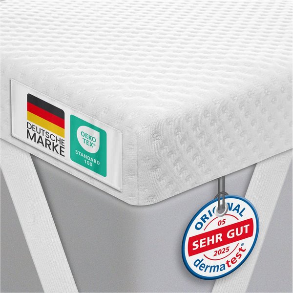 Gentle North, Topper Matratzentopper 7cm hoch H2/H3 - mit Gel-Memory- und Komfortschicht, 7 cm hoch, schadstoffgeprüft für Stoffe, Fäden, Reißverschlüsse, Schau