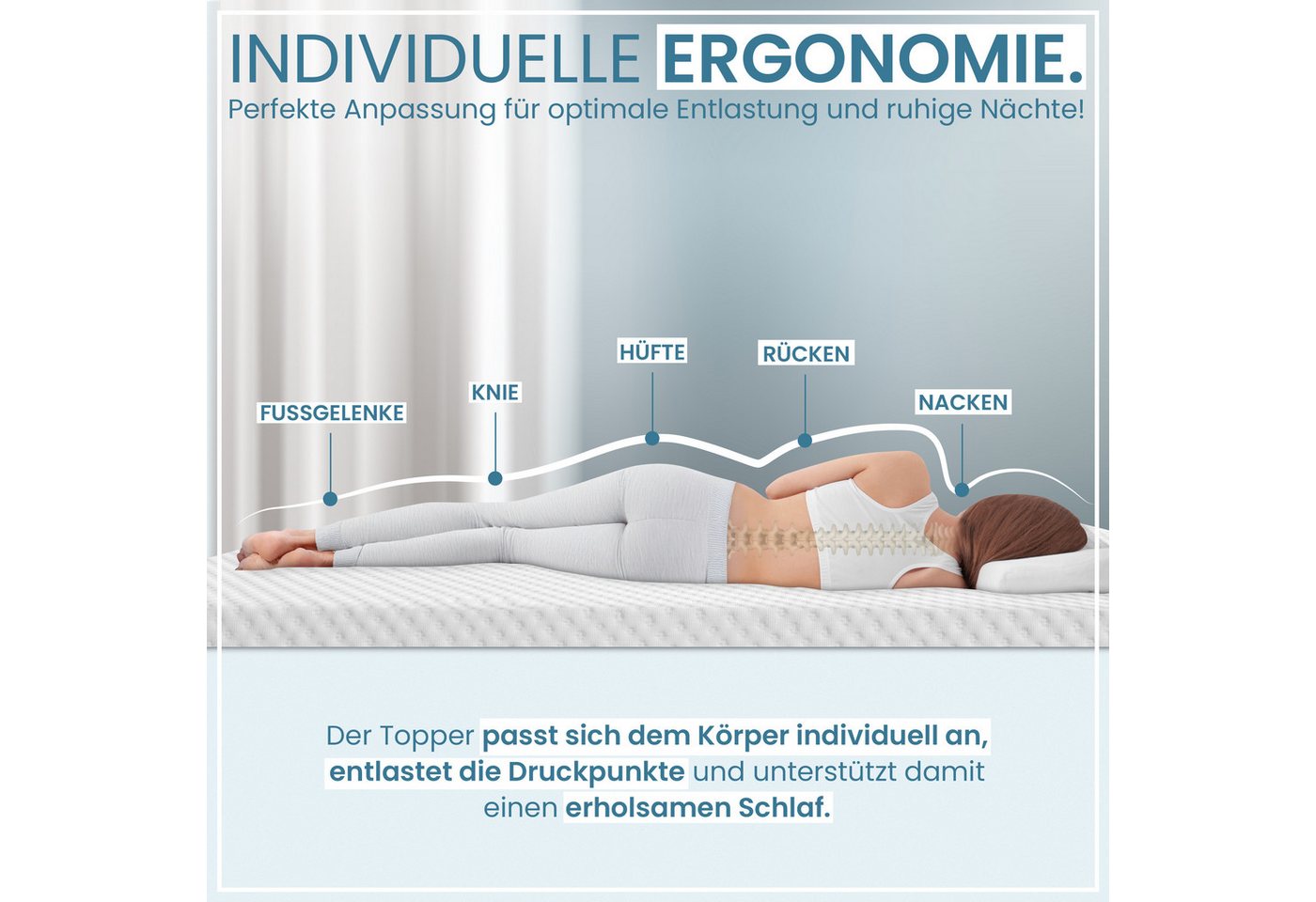 Gentle North, Topper Matratzentopper 7cm hoch H2/H3 - mit Gel-Memory- und Komfortschicht, 7 cm hoch, schadstoffgeprüft für Stoffe, Fäden, Reißverschlüsse, Schau – Bild 2 von 5