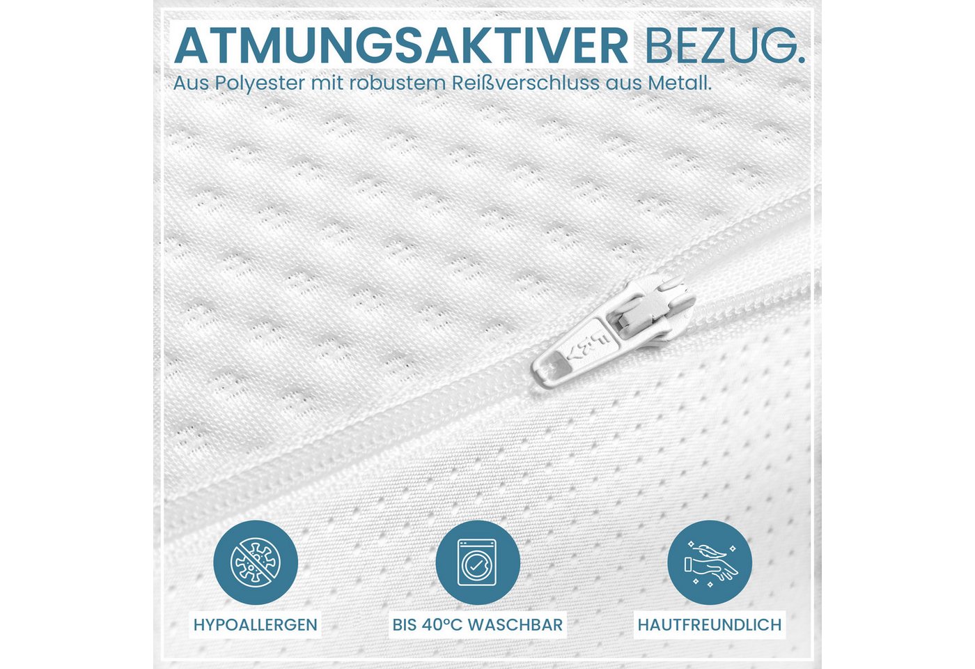Gentle North, Topper Matratzentopper 7cm hoch H2/H3 - mit Gel-Memory- und Komfortschicht, 7 cm hoch, schadstoffgeprüft für Stoffe, Fäden, Reißverschlüsse, Schau – Bild 5 von 5