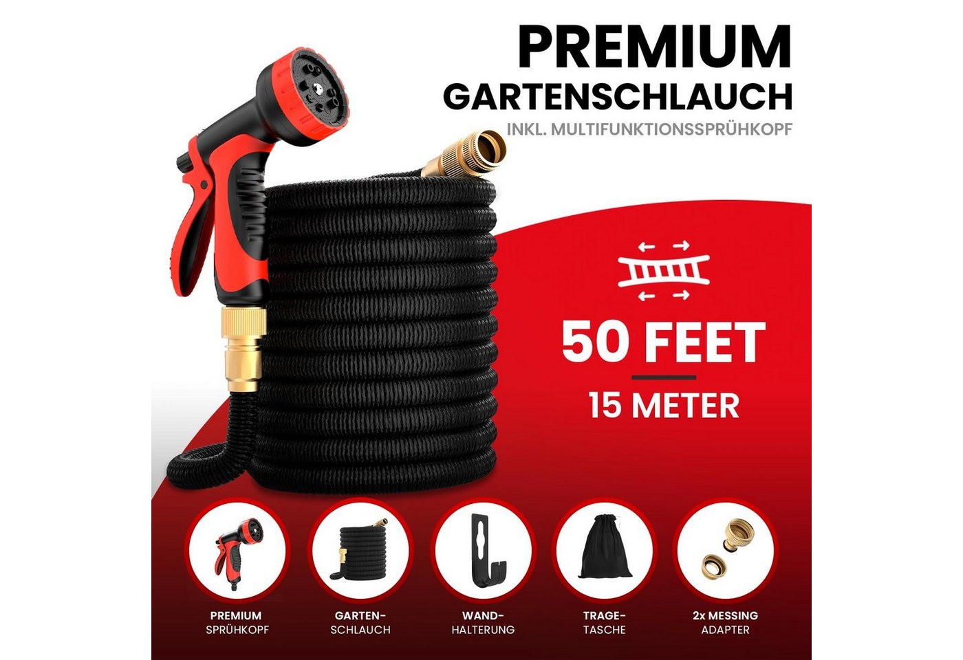 GENTOR Gartenschlauch Premium Flexibler Gartenschlauch flexibel Wasserschlauch 10 Funktionen, Wasserschlauch mit Halterung, 1/2 Zoll & 3/4 Zoll Adapter, (Wasser – Bild 2 von 5