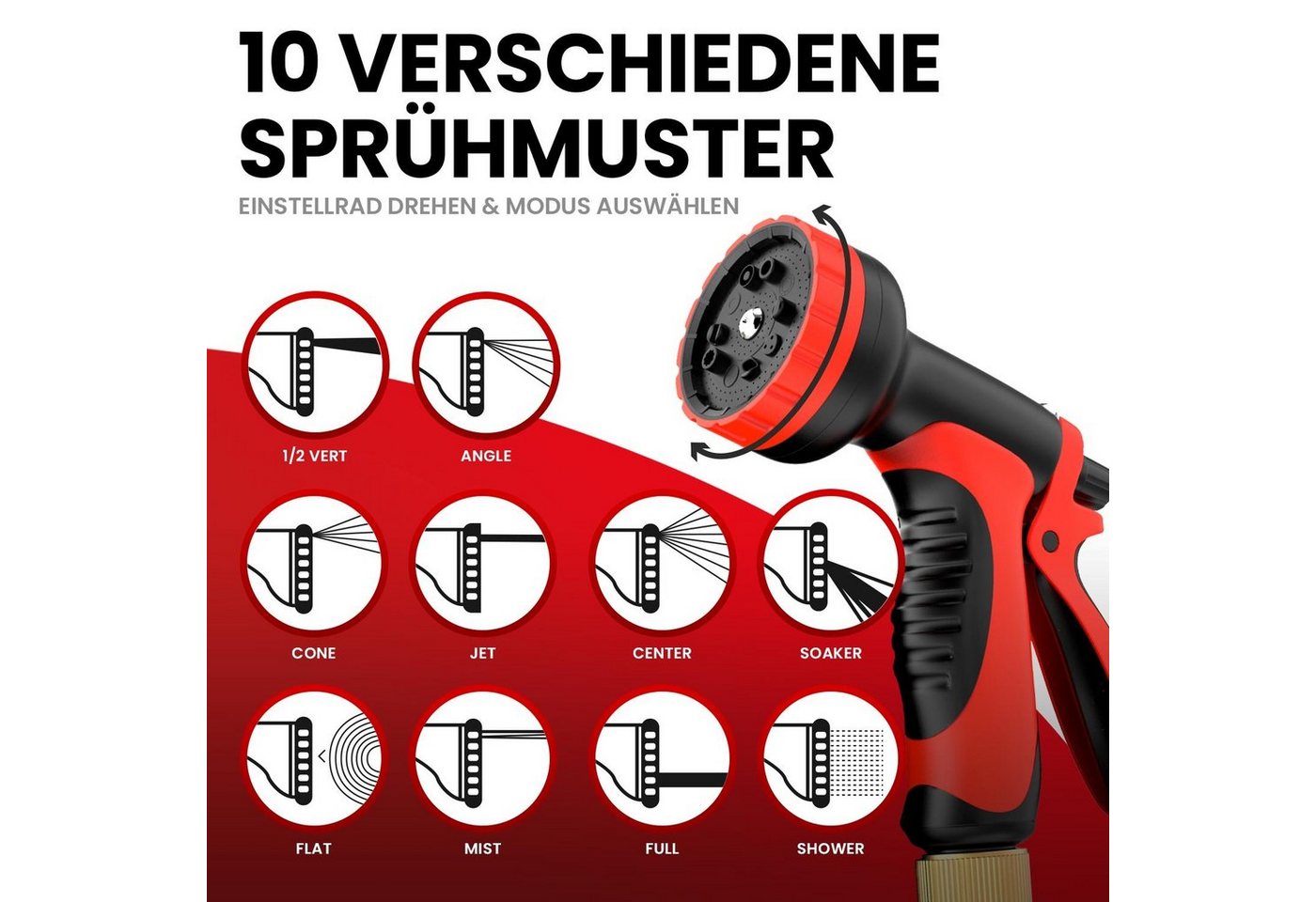 GENTOR Gartenschlauch Premium Flexibler Gartenschlauch flexibel Wasserschlauch 10 Funktionen, Wasserschlauch mit Halterung, 1/2 Zoll & 3/4 Zoll Adapter, (Wasser – Bild 5 von 5