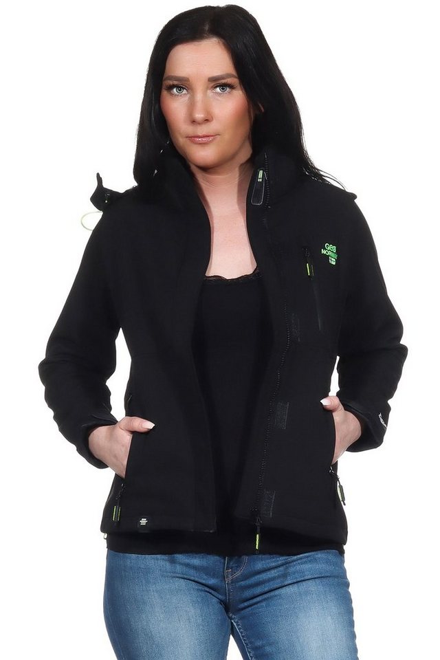 Geographical Norway Softshelljacke Damen Softshell Outdoor Wander Trekking Jacke in Unifarbe, mit abnehmbarer Kapuze, mit Stehkragen – Bild 3 von 5
