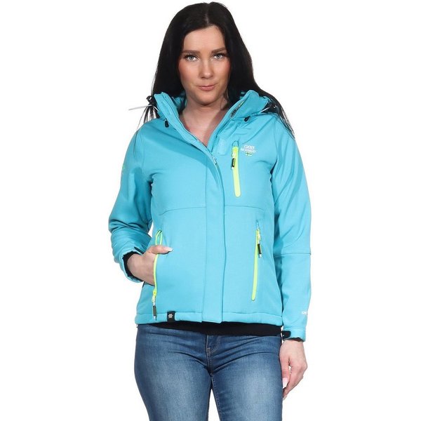 Geographical Norway Softshelljacke Damen Softshell Outdoor Wander Trekking Jacke in Unifarbe, mit abnehmbarer Kapuze, mit Stehkragen