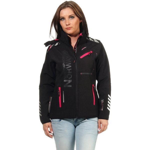 Geographical Norway Softshelljacke Damen Softshell Windbreaker Regen Outdoor Jacke in Unifarbe, mit abnehmbarer Kapuze, mit Stehkragen