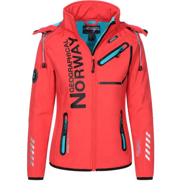 Geographical Norway Softshelljacke Damen Softshell Windbreaker Regen Outdoor Jacke in Unifarbe, mit abnehmbarer Kapuze, mit Stehkragen