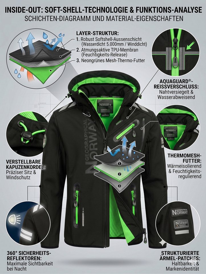 Geographical Norway Softshelljacke Herren Herbst Winter Jacke Softshell Outdoor Übergangsjacke (Packung, 1-St) Mit Kaputze 3XL Bis 7XL – Bild 5 von 5