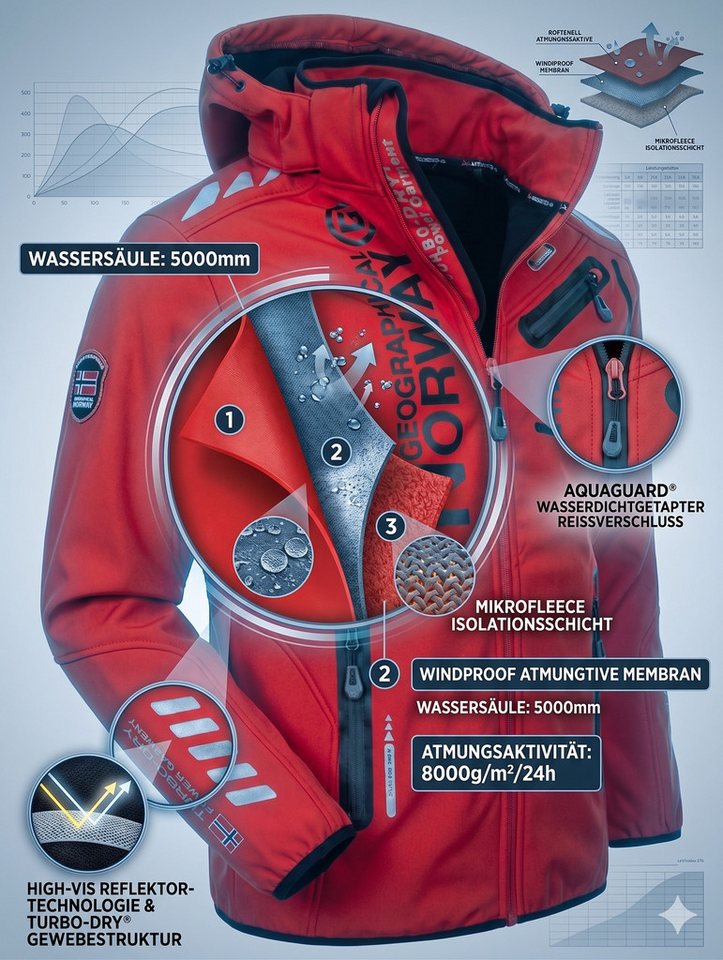 Geographical Norway Softshelljacke Herren Herbst Winter Jacke Softshell Outdoor Übergangsjacke (Packung, 1-St) Mit Kaputze 3XL Bis 7XL – Bild 4 von 5