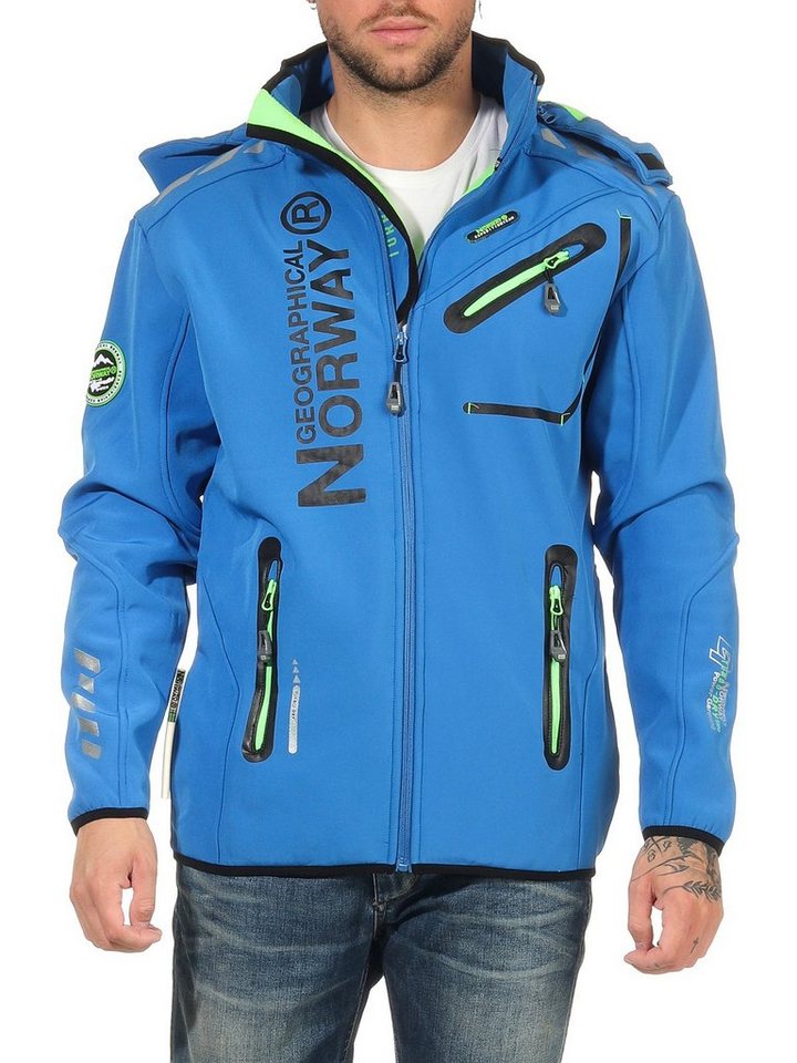 Geographical Norway Softshelljacke Herren Softshell Sport Outdoor Wander Trekking Jacke in Unifarbe, mit abnehmbarer Kapuze, mit Stehkragen – Bild 2 von 5