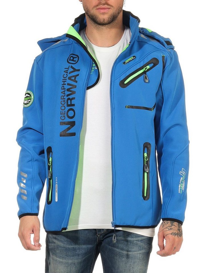 Geographical Norway Softshelljacke Herren Softshell Sport Outdoor Wander Trekking Jacke in Unifarbe, mit abnehmbarer Kapuze, mit Stehkragen – Bild 3 von 5