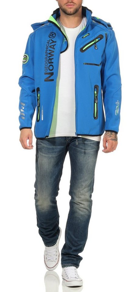 Geographical Norway Softshelljacke Herren Softshell Sport Outdoor Wander Trekking Jacke in Unifarbe, mit abnehmbarer Kapuze, mit Stehkragen – Bild 4 von 5