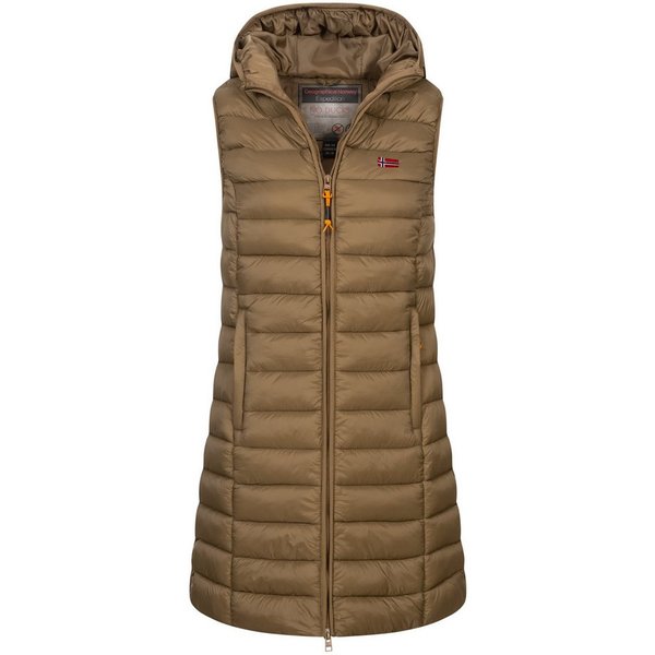 Geographical Norway Steppweste Damen Steppweste Kapuze Übergangs Herbst Windbreaker Lang Weste