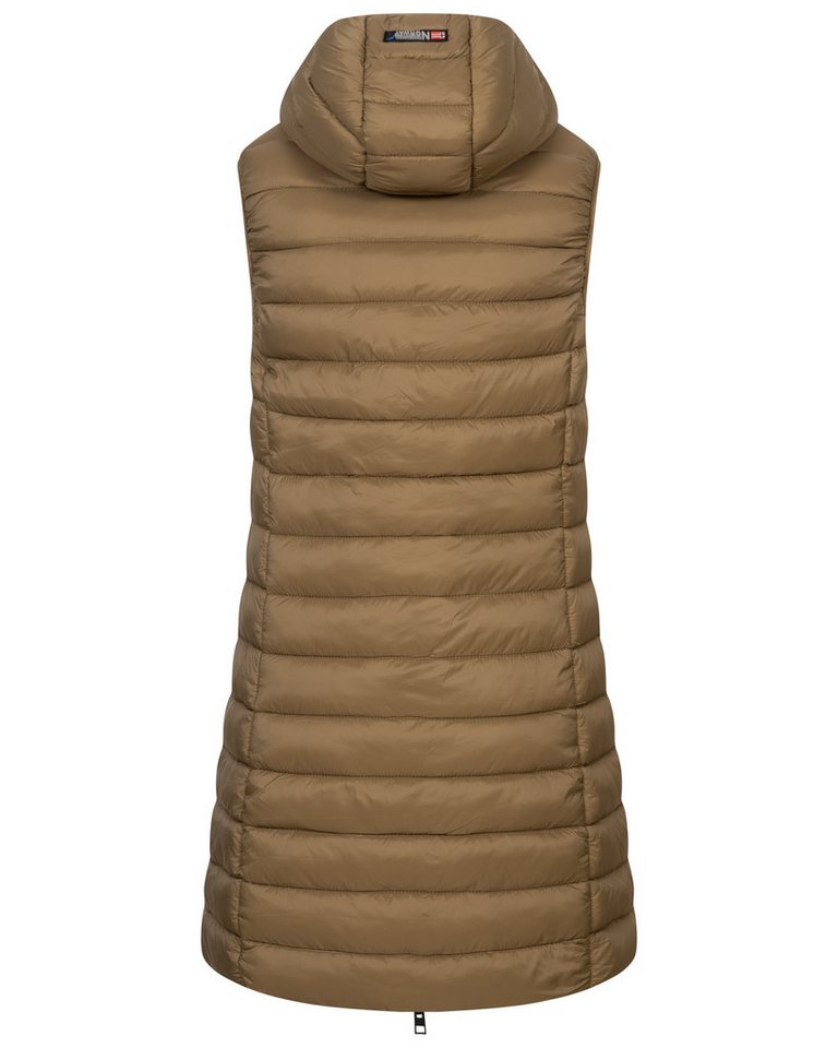 Geographical Norway Steppweste Damen Steppweste Kapuze Übergangs Herbst Windbreaker Lang Weste – Bild 2 von 3