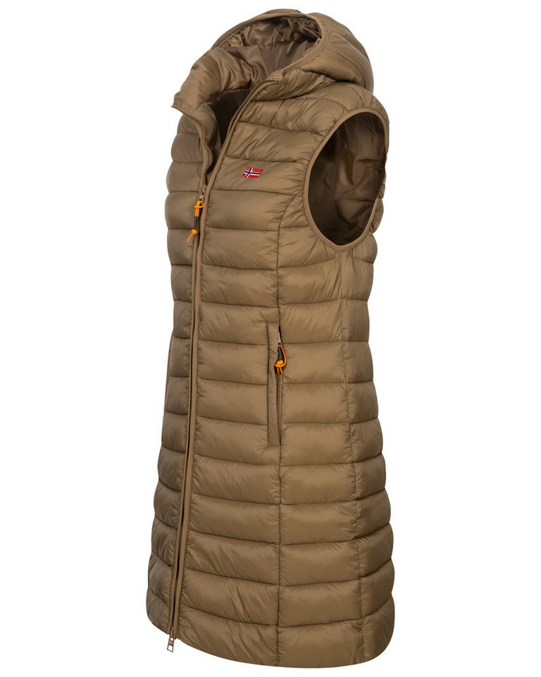 Geographical Norway Steppweste Damen Steppweste Kapuze Übergangs Herbst Windbreaker Lang Weste – Bild 3 von 3