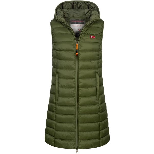 Geographical Norway Steppweste Damen Steppweste Kapuze Übergangs Herbst Windbreaker Lang Weste