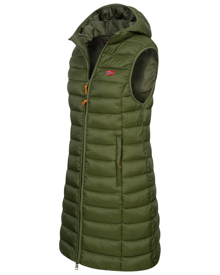 Geographical Norway Steppweste Damen Steppweste Kapuze Übergangs Herbst Windbreaker Lang Weste – Bild 2 von 3