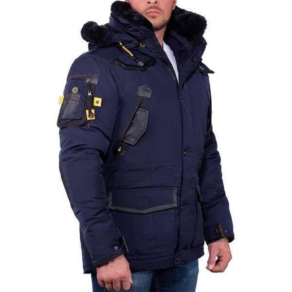 Geographical Norway Winterjacke Herren Regular Fit Jacke baacrobate Modernes Design mit Kunstlederdetails
