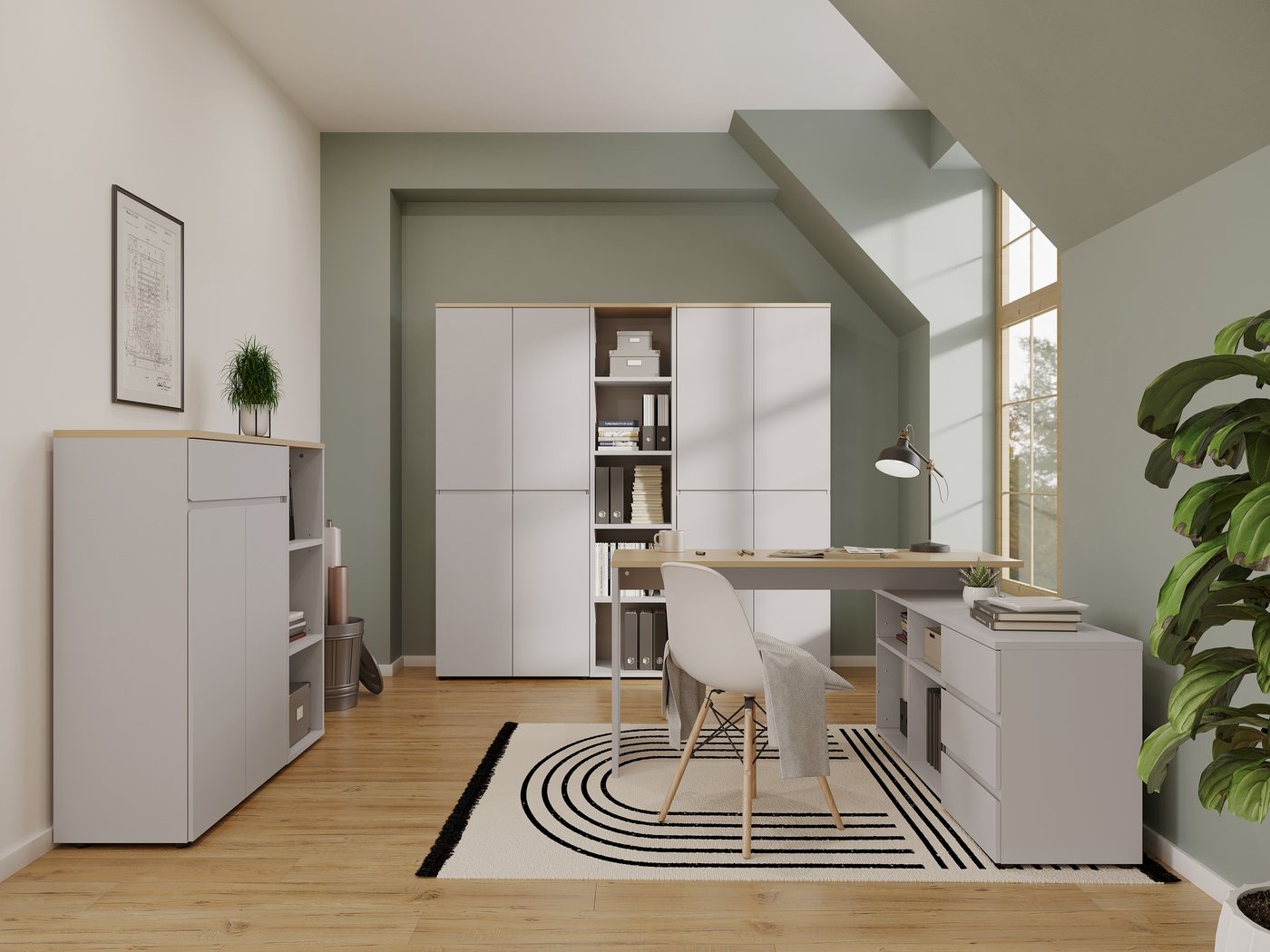 GERMANIA Eckschreibtisch Lissabon, Winkelschreibtisch mit integriertem Sideboard – Bild 2 von 5