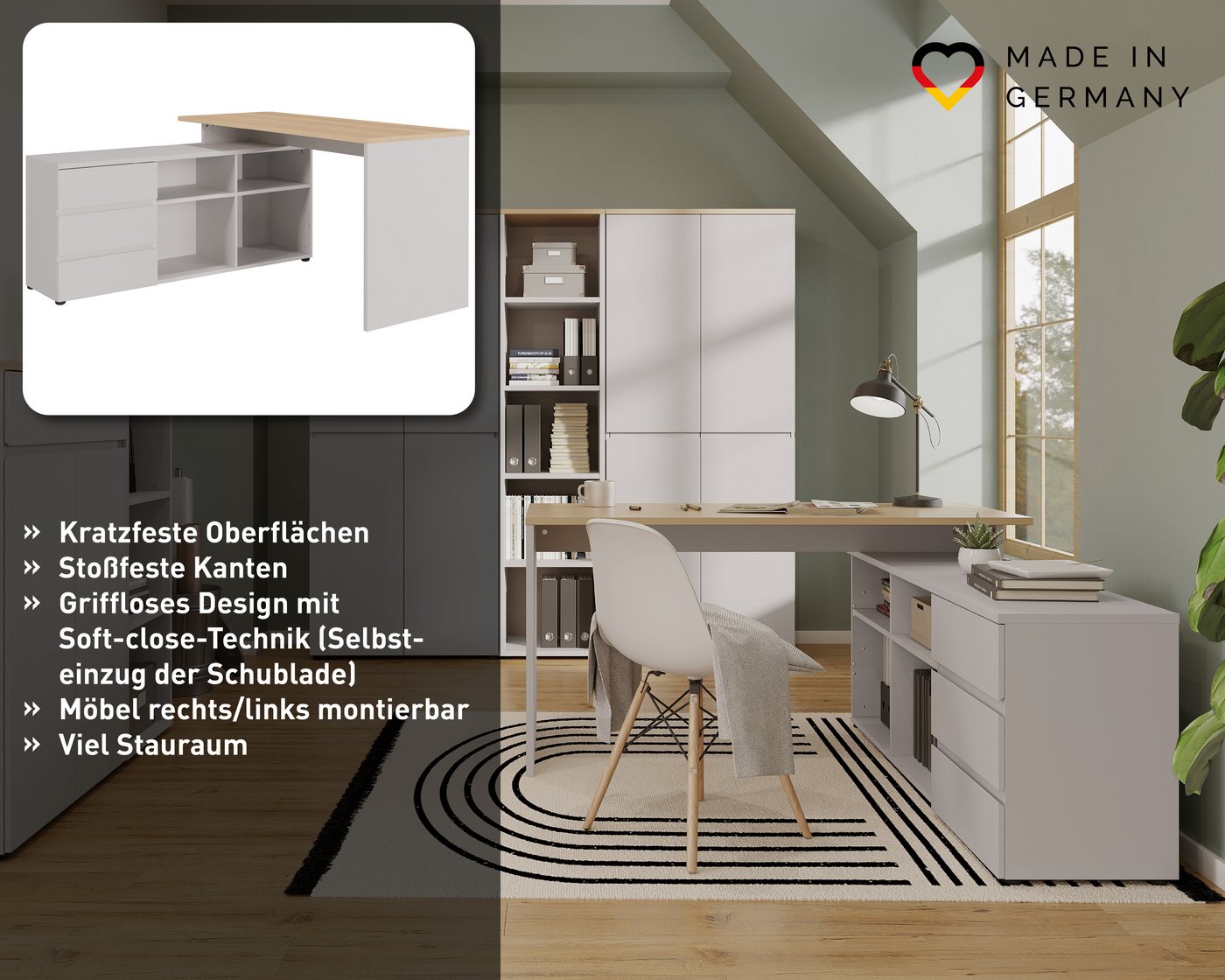 GERMANIA Eckschreibtisch Lissabon, Winkelschreibtisch mit integriertem Sideboard – Bild 3 von 5