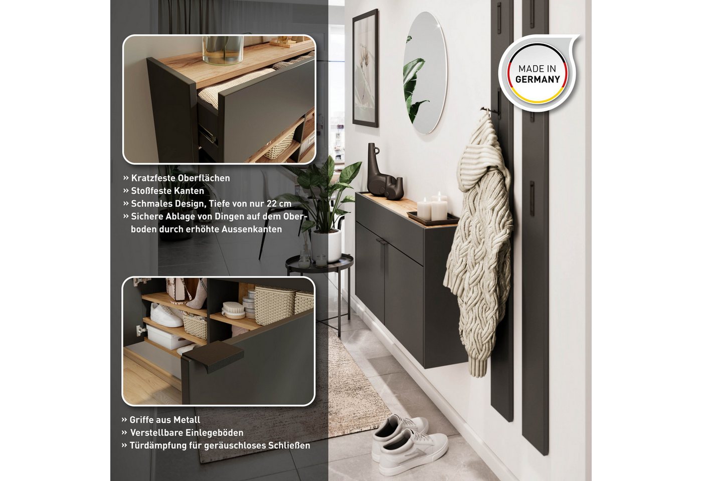 GERMANIA Garderoben-Set Ameca, (Set, 2-St), Mehrzweckschrank und Spiegel, geringe Tiefe, ideal für schmale Flure – Bild 3 von 5