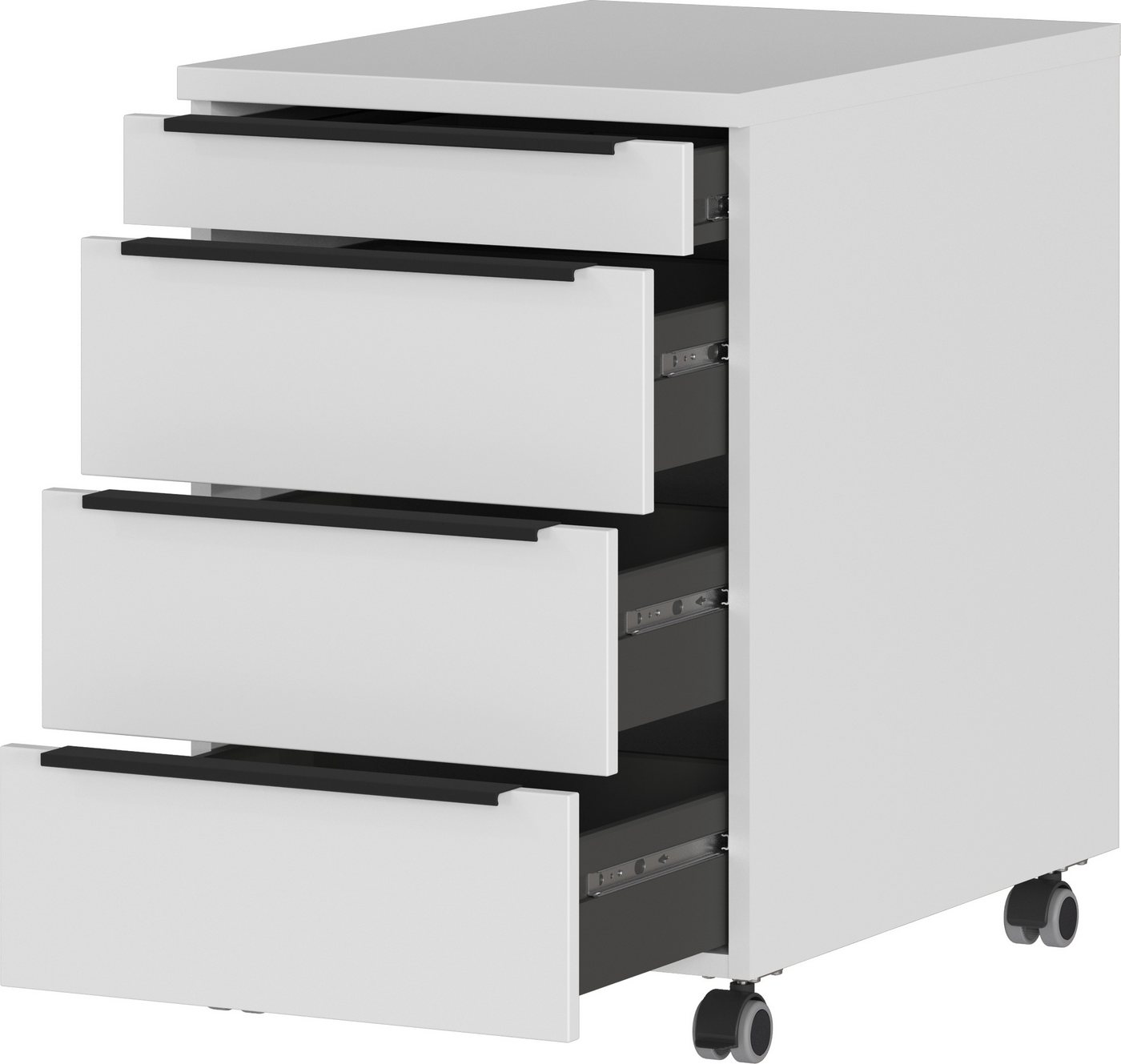 GERMANIA Rollcontainer Mailand, mit 4 Schubladen, optional mit Schubladendämpfung, Utensilienfach, 42x63 cm, Made in Germany – Bild 3 von 5