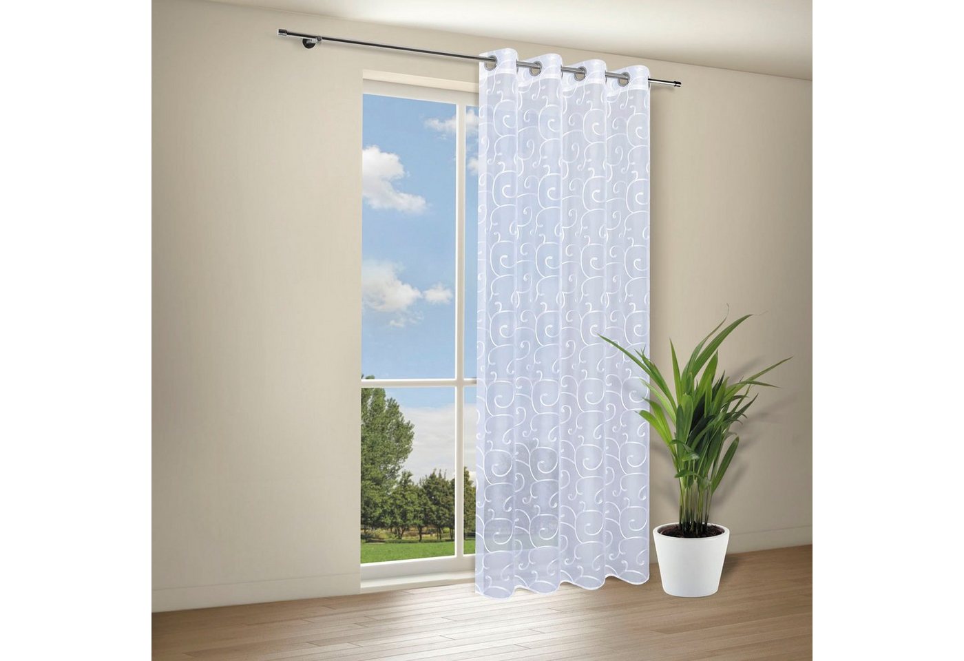 Gerster Gardine Rachel (1 St), Ösen, transparent, Voile, Ösenschal bestickt allover – Bild 2 von 5