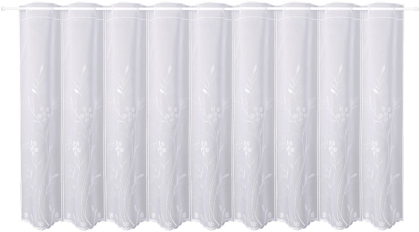 Gerster Scheibengardine Arina (1 St), Durchzuglöcher, transparent, Wirkware, Stickerei-Bistro mit Blumen bestickt – Bild 2 von 5