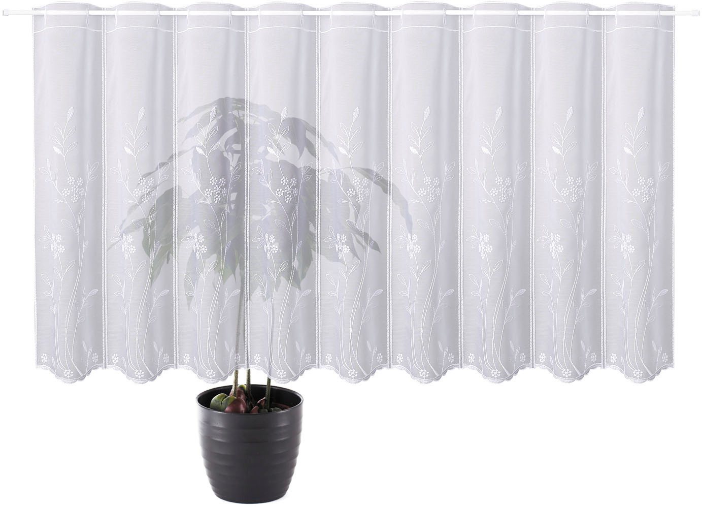 Gerster Scheibengardine Arina (1 St), Durchzuglöcher, transparent, Wirkware, Stickerei-Bistro mit Blumen bestickt – Bild 3 von 5